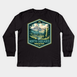 North Cascades National Park Vintage WPA Style Outdoor Badge Kids Long Sleeve T-Shirt